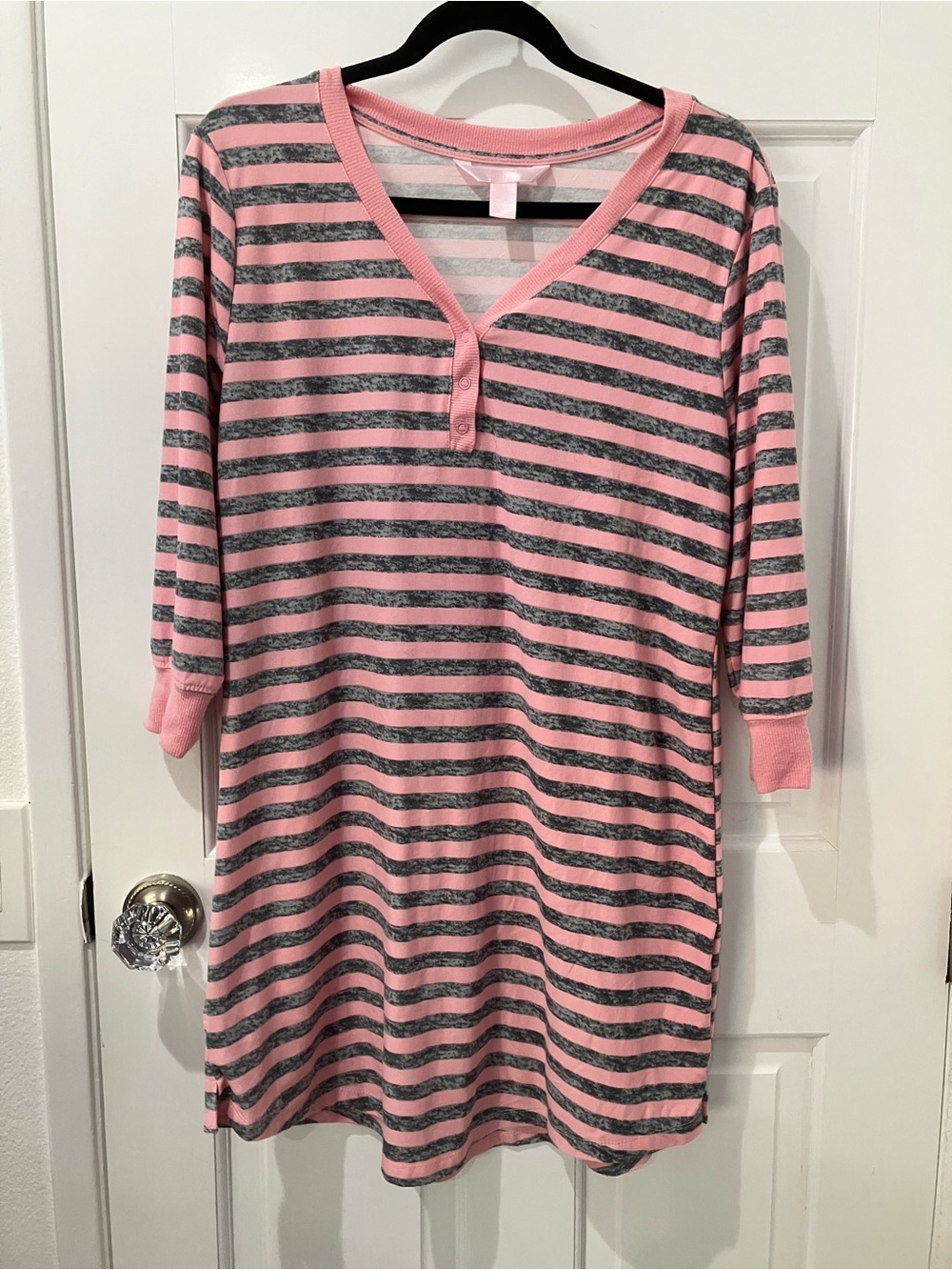 Women's Pink & Gray Striped Sleep Shirt - Cozy Nightwear